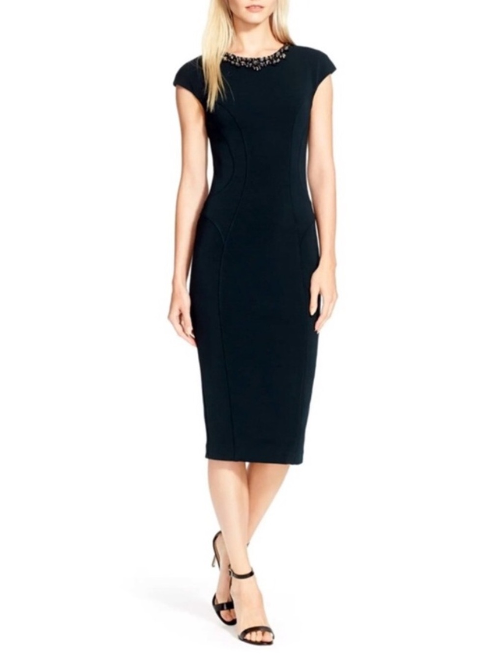 Ted baker Elegant Embellished Neck Black Sheath Dress size 2/4